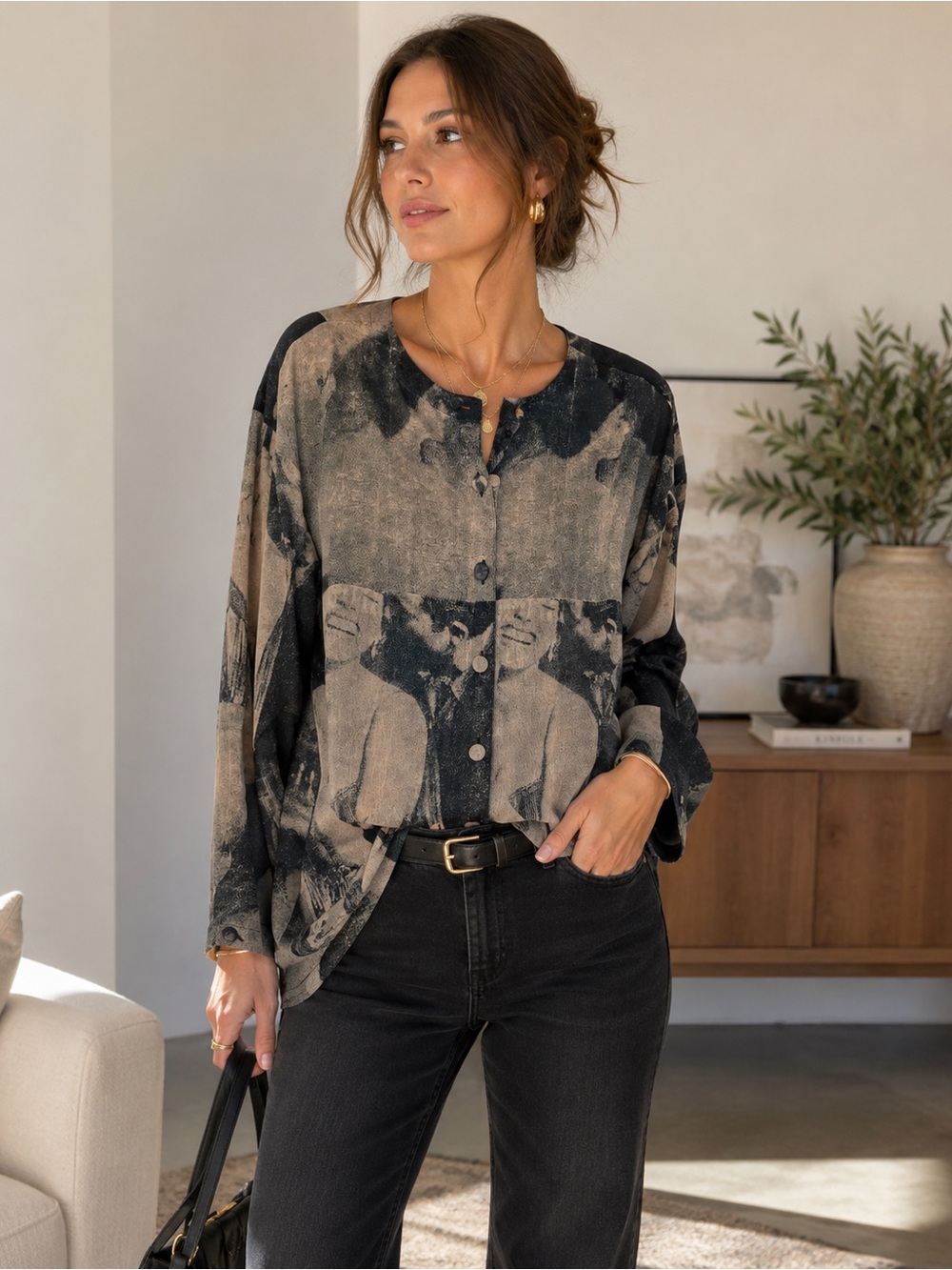 JaxSport Women's Printed Tunic Shirt in Black and Tan